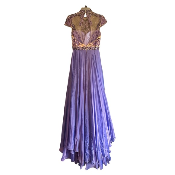 Sherri Hill VTG Maxi Dress Ball Gown Prom Sz 4 Purple Beaded Layered Sheer Fairy - Picture 4 of 12